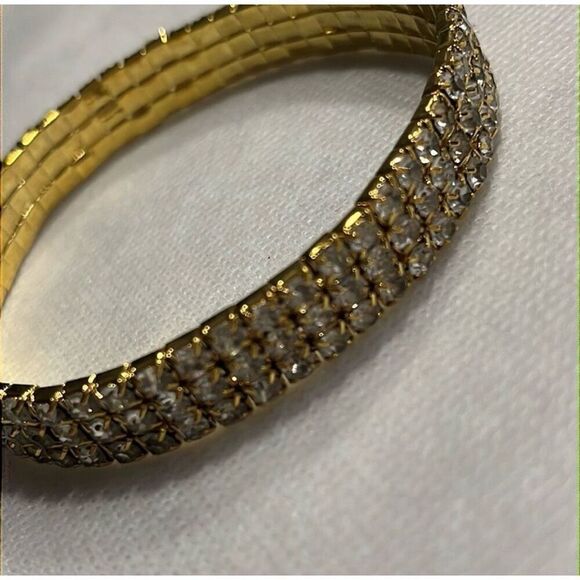 Diamond Gold Tone Bling Stretch Fashion Bracelet Glam Formal Black Tie Prom NEW - Picture 2 of 4